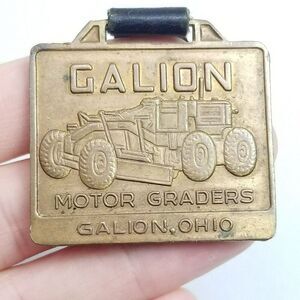 Galion Motor Road Graders Tandem Roller Double Sided Brass Pocket Watch Fob Ohio